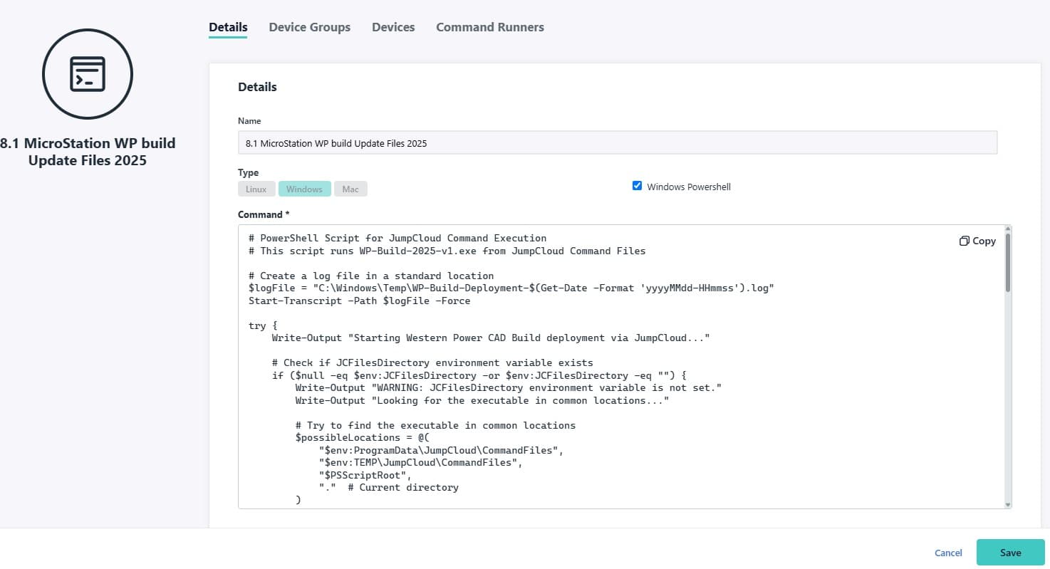 JumpCloud push command configuration with PowerShell script